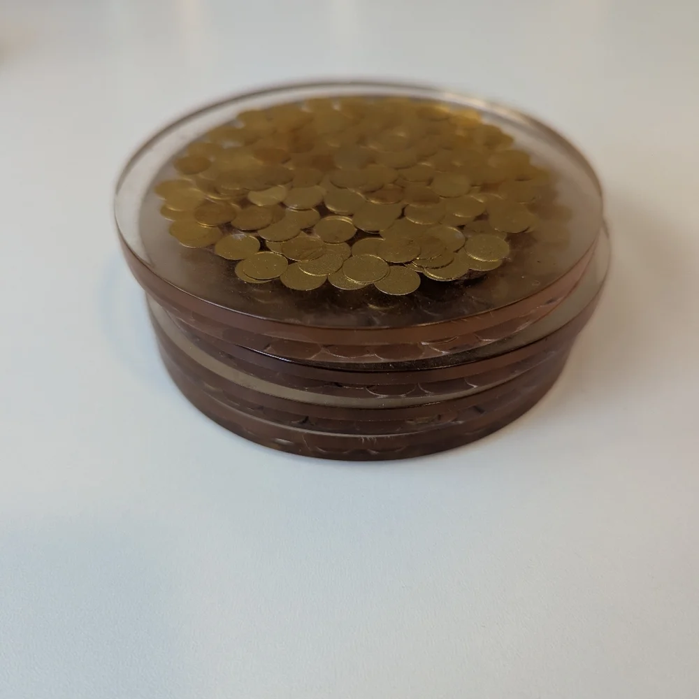 Set of 4 Gold Coasters - Lucite Acrylic Confetti Round